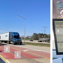 A truck entering the static reference scale (with a view of the display screen for the reference scale.