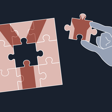 Illustration shows a gloved hand holding a puzzle piece that fits into the center of a puzzle showing the letter Y. 
