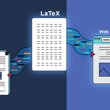 Illustration shows a screen of type being converted to two others, one in PDF format and another in web-style html format.