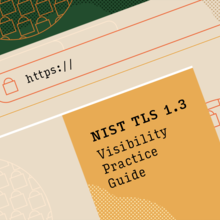 Illustration shows a website with https:// at the top and and the NIST TLS 1.3 Visibility Practice Guide on the screen. 