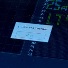 Screen of 3D printer shows a box that reads: Dispensing completed.