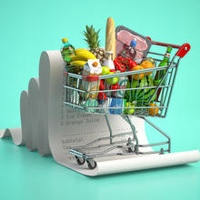 Grocery cart and shopping receipt illustration
