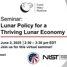 Event graphic with Lunar Policy Platform, OSC, and NIST logos, photo of speaker, and event name, date, and time details.