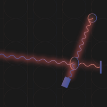 Two squiggly, glowing lines cross over one another at an oval.