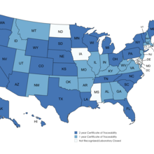 Map of U.S. state metrology laboratories that have received OWM recognition in 2026