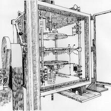 sketch of a NIST one-meter line-heat-source guarded-hot-plate apparatus