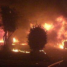 The Witch fire, the largest of the fires that occurred during the 2007 California firestorm, burned 80,124 hectares and destroyed 1125 residential structures.