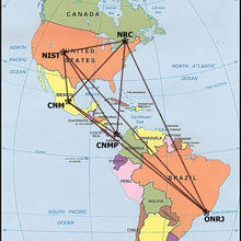 Map of the Americas with lines connecting various locations
