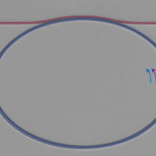 False-color scanning electron micrograph of a nanophotonic frequency converter