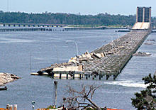 Shown above is a bridge in Mississippi destroyed by Hurricane Katrina.