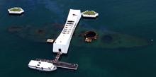 Aerial shot of the USS Arizona Memorial