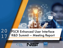 A finger selecting an icon on a virtual screen in front of them with the words "User Interface R&D Meeting Report" beneath