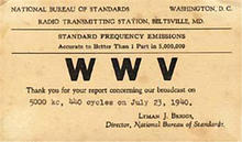 WWV Maryland QSL card