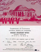 WWV Maryland QSL card