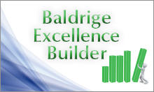 Baldrige Excellence Builder cover art Baldrige Excellence Builder booklet cover showing a cartoon figure pushing up a bar in a graph chart.