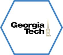 A hexagon outlined in blue with the Georgia Tech logo in the center.