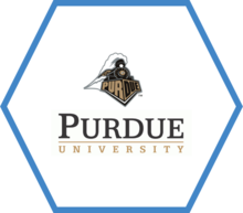 Blue hexagon with the Purdue University logo in the center
