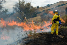 Firefighter with walkie talkie