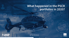 This image shows a blue background with a helicopter image, the text reads "What happened in the PSCR portfolios in 2020?"