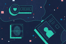 Illustration shows a montage of a fingerprint, an electronic token and an ID card. 