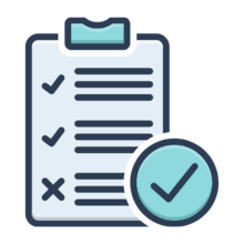 Icon of clipboard with check marks and an x 