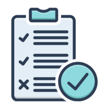 Icon of clipboard with check marks and an x