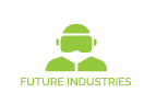Icon of futuristic person with phrase "Future Industries" below.