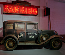 Neon parking sign at an antique sign museum in Springfield, Illinois, 2019.