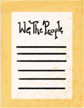 Hand-drawn icon of a document starts off with "We the People."