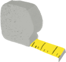 Hand-drawn image shows a yellow measuring tape emerging from a gray holder.