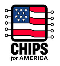 The CHIPS for America logo is a U.S. flag in the shape of a semiconductor chip