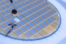 Photograph of a silicon wafer with microchips