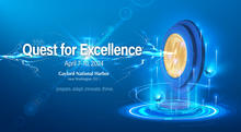 The 35th Quest for Excellence®, April 7-10, 2024, Gaylord National Harbor (near Washington, D.C.) Prepare. Adapt. Innovate. Thrive.  Showing lightening flowing from award medallion through the Quest conference name.