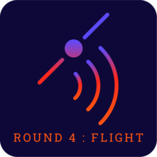 Clip art of drone flying with the text Round 4: Flight