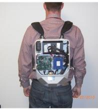 Person wearing a localizing backpack