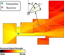 Heat map demonstrating areas that have strong transmission signal compared to areas with weak transmission signal. 