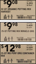 Series of unit price labels for packaged soil