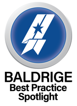 Baldrige Best Practice Spotlight Badge Image showing a circle with the ribbon inside.
