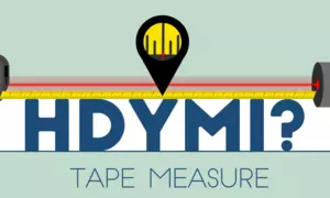 Illustration shows a tape measure stretched out with a laser beam across it and says "HDYMI? Tape Measure."