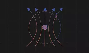 Arrows pointing upward bend toward a clump of spheres in the center of the illustration. 
