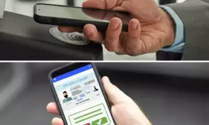 photo of hands holding a mobile device with ID