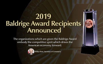 2019 Baldrige Award Recipients Announced. The organizations which are given the Baldrige Award embody the competitive spirit which drives the American economy forward. -Wilbur Ross, Secretary of Commerce
