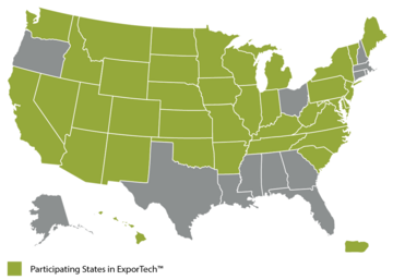 Map showing the states that have completed the ExporTech program