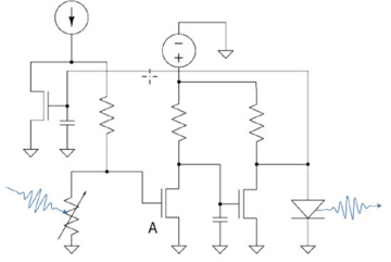 Diagram showing the circuit for resetting the Spectral Power Distribution (SPD) after the Light Emitting Diode (LED) has emitted a photonic pulse.