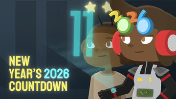Screenshot from animated video shows mother and daughter characters and reads: New Year's 2026 Countdown.