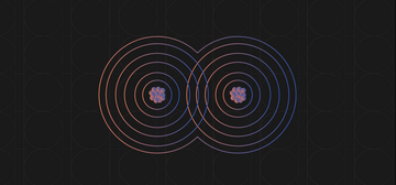 Diagram shows two atoms as sets of overlapping circles with nuclei in the centers. 