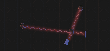Two squiggly glowing lines cross over one another at an oval.