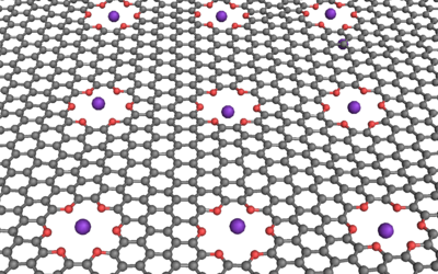 Illustration of gray-colored chains linked together with red holes and purple spheres