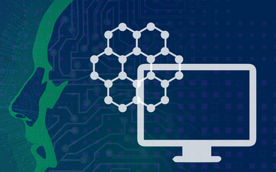 An illustration for AI shows a silhouette of a human head containing icons for computer networks. 