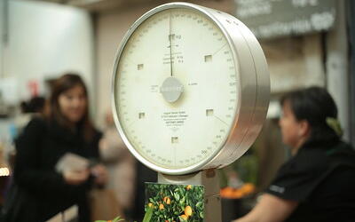 Photo of Produce Scale in Grocery Store with blurred image of two women in background